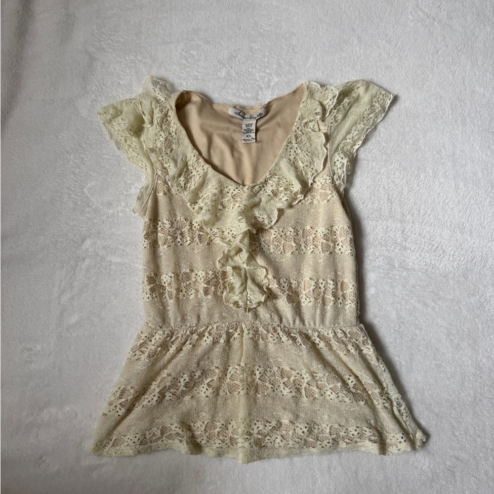 American Rag Cream Cap Sleeve Ruffled Blouse